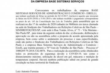 Convocação de Assembleia aos trabalhadores da Empresa Base